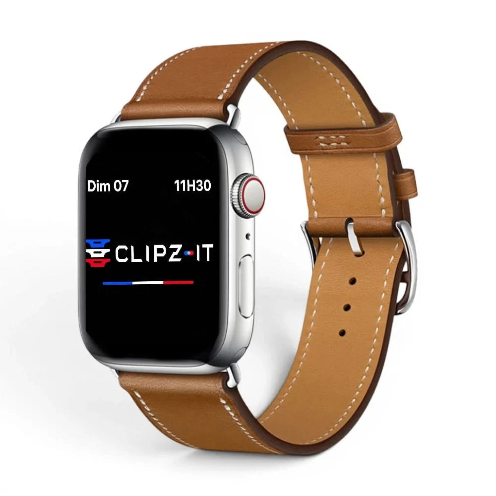 Bracelet Cupidon cuir marron, vue de face - Apple Watch | Clipz-it