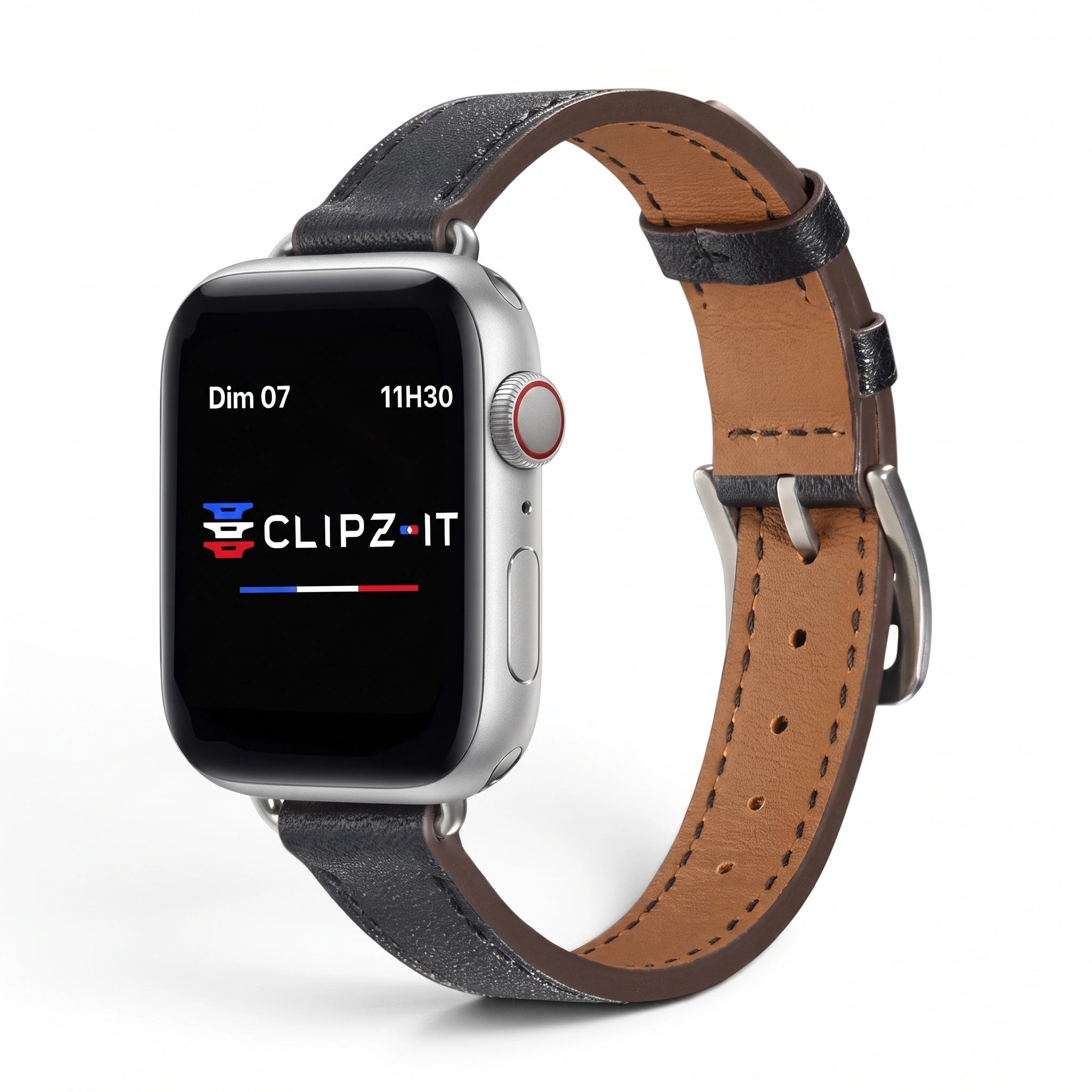 Bracelet Diana cuir noir, vue de face - Apple Watch | Clipz-it