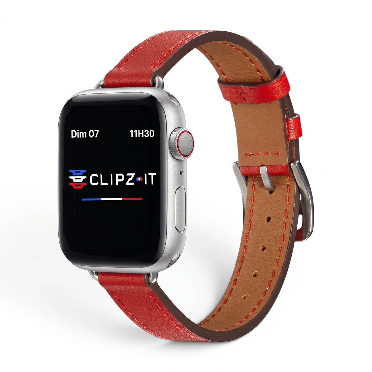 Bracelet Diana cuir rouge, vue de face - Apple Watch | Clipz-it