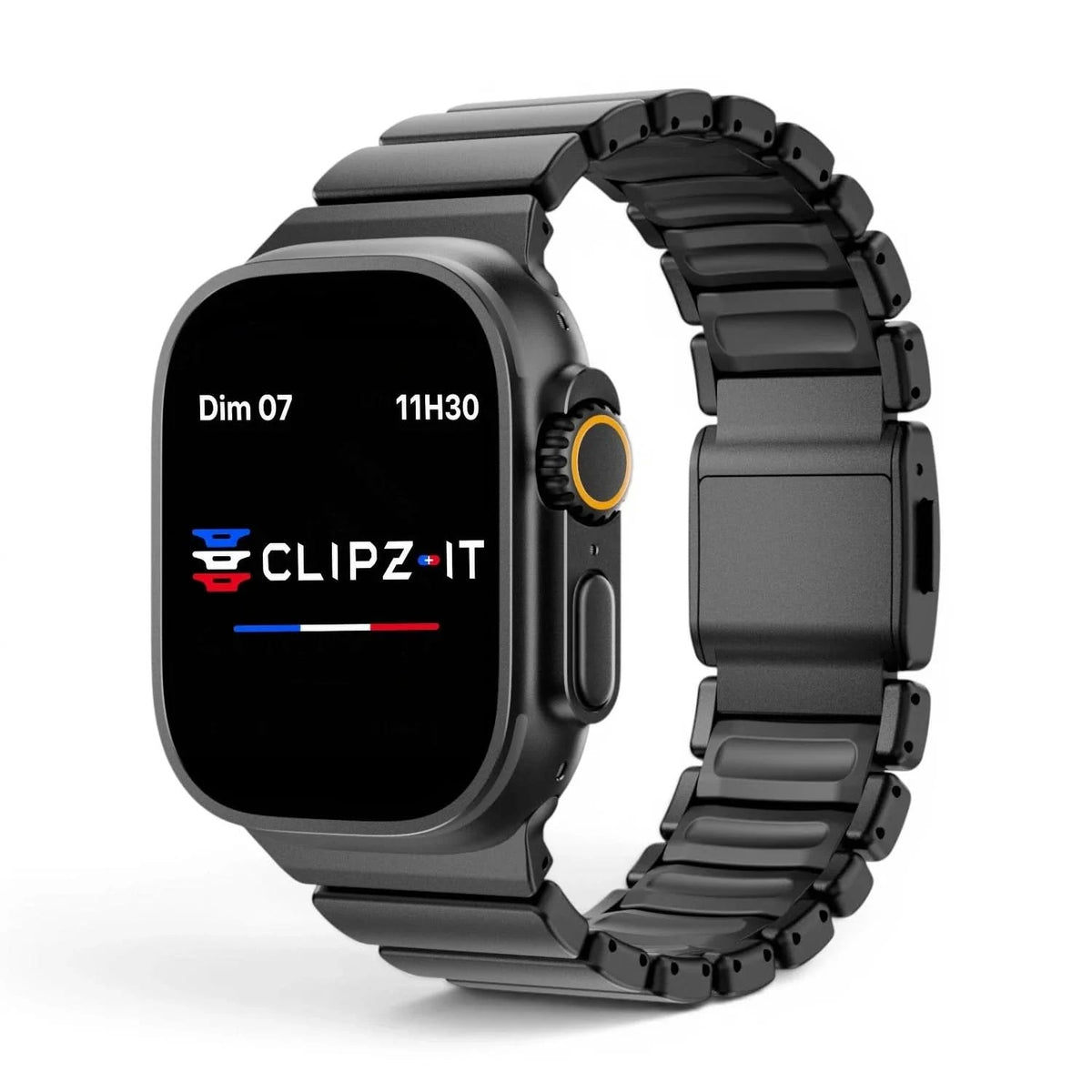 Bracelet Duetto acier & silicone sport noir & noir, vue de face - Apple Watch | Clipz-it