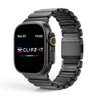 Bracelet Duetto acier & silicone sport noir & noir, vue de face - Apple Watch | Clipz-it