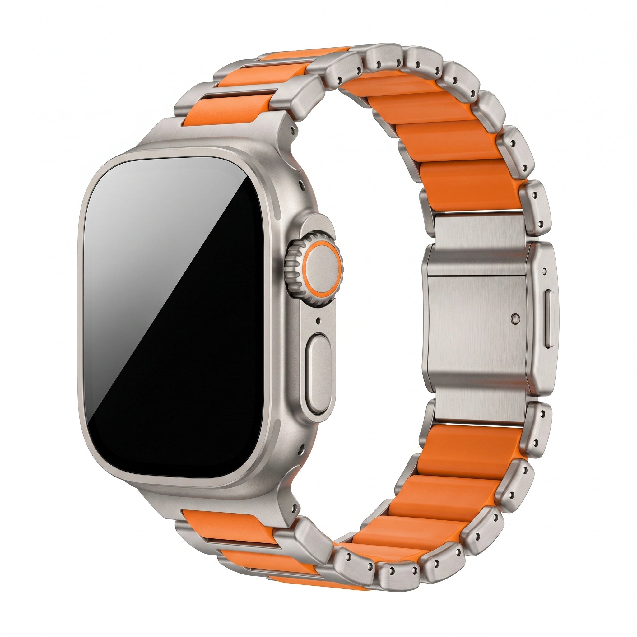 Bracelet Duetto acier & silicone sport titane & noir, vue de face 10 - Apple Watch | Clipz-it
