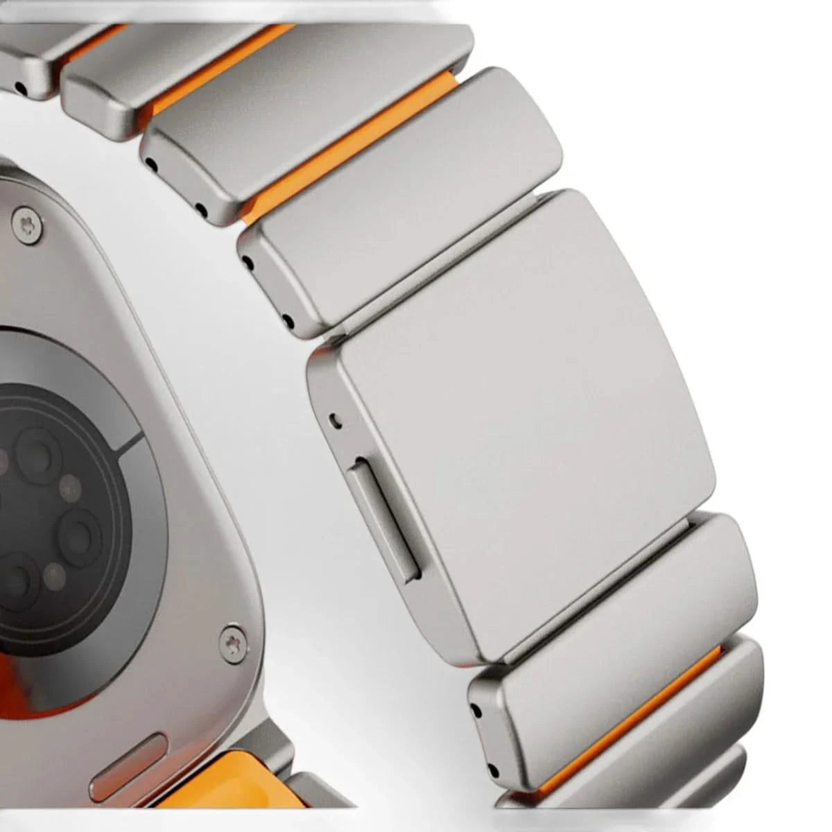 Bracelet Duetto acier & silicone sport titane & noir, vue de face 11 - Apple Watch | Clipz-it