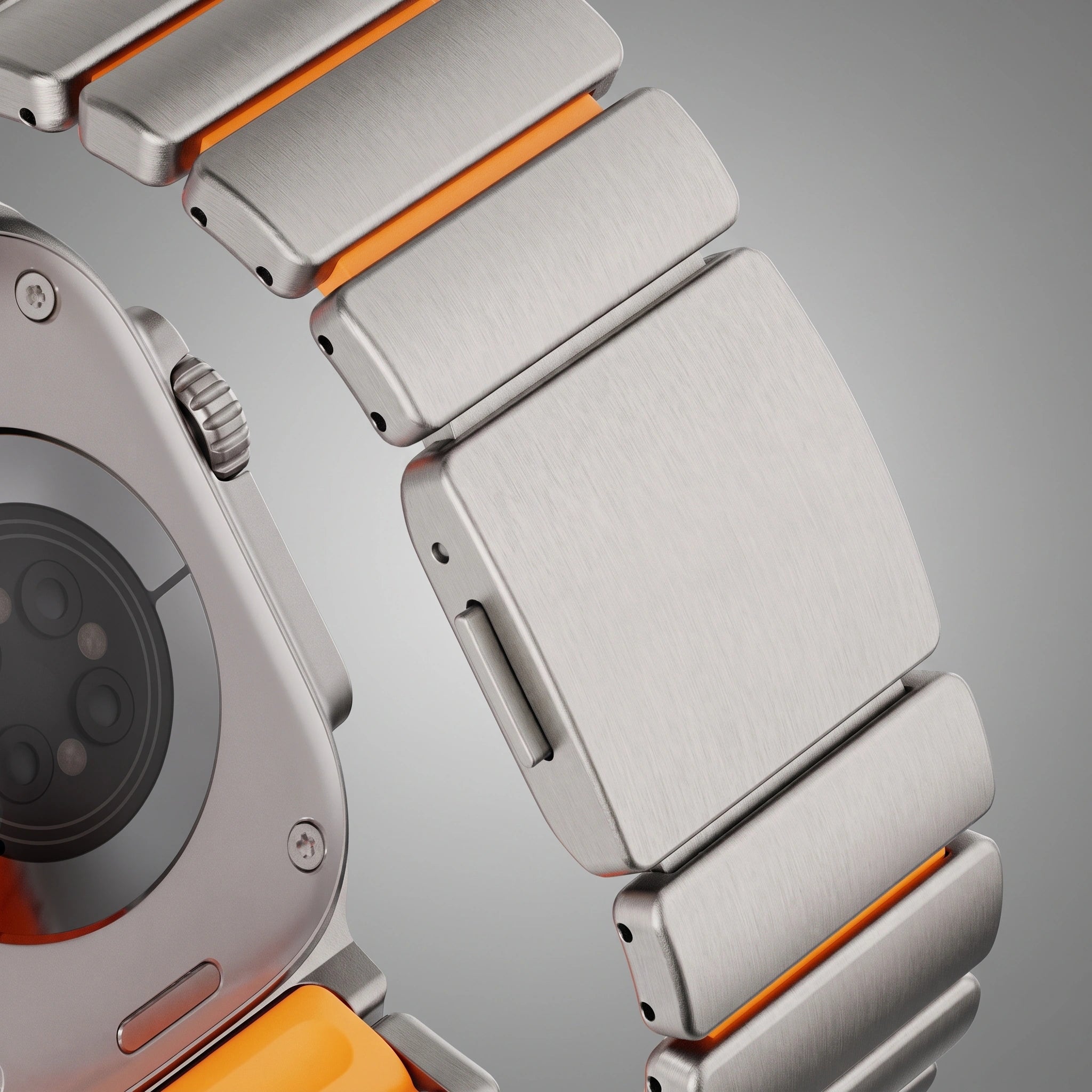 Bracelet Duetto acier & silicone sport titane & noir, vue de face 11 - Apple Watch | Clipz-it