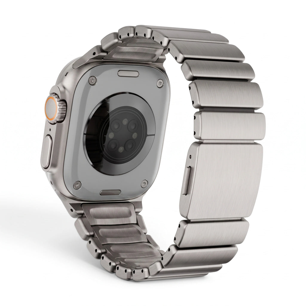 Bracelet Duetto acier & silicone sport titane & noir, vue de face 2 - Apple Watch | Clipz-it