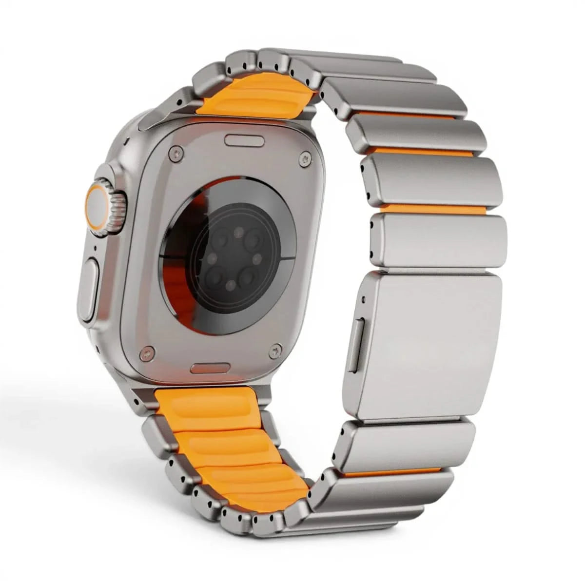 Bracelet Duetto acier & silicone sport titane & noir, vue de face 3 - Apple Watch | Clipz-it