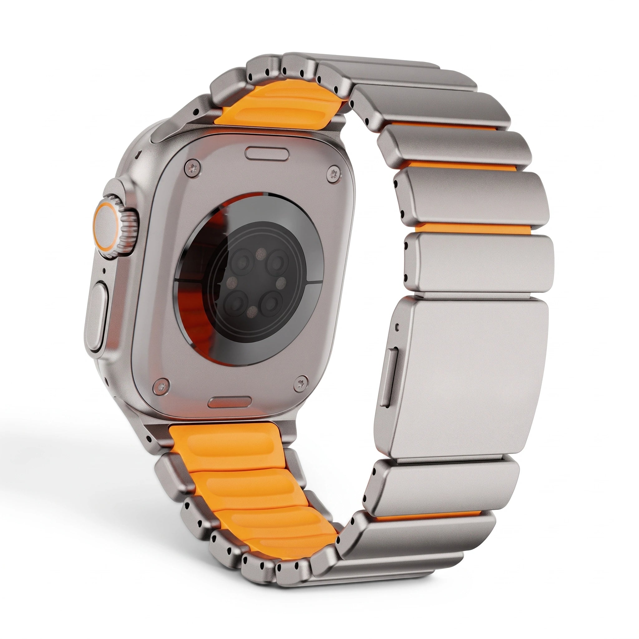 Bracelet Duetto acier & silicone sport titane & noir, vue de face 3 - Apple Watch | Clipz-it