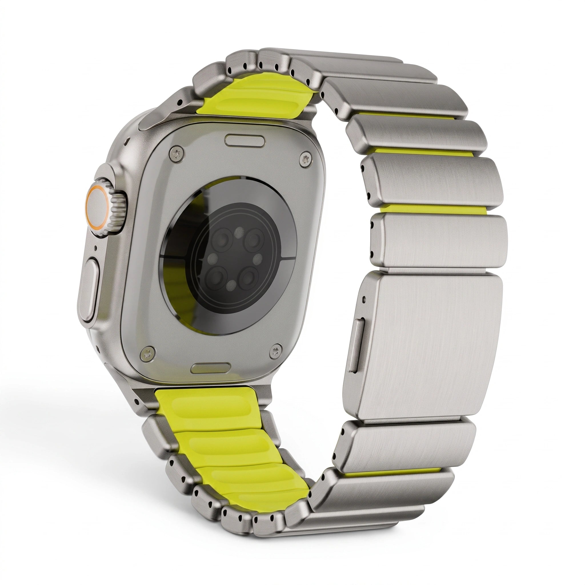 Bracelet Duetto acier & silicone sport titane & noir, vue de face 4 - Apple Watch | Clipz-it