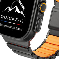 Bracelet Duetto acier & silicone sport titane & noir, vue de face 5 - Apple Watch | Clipz-it