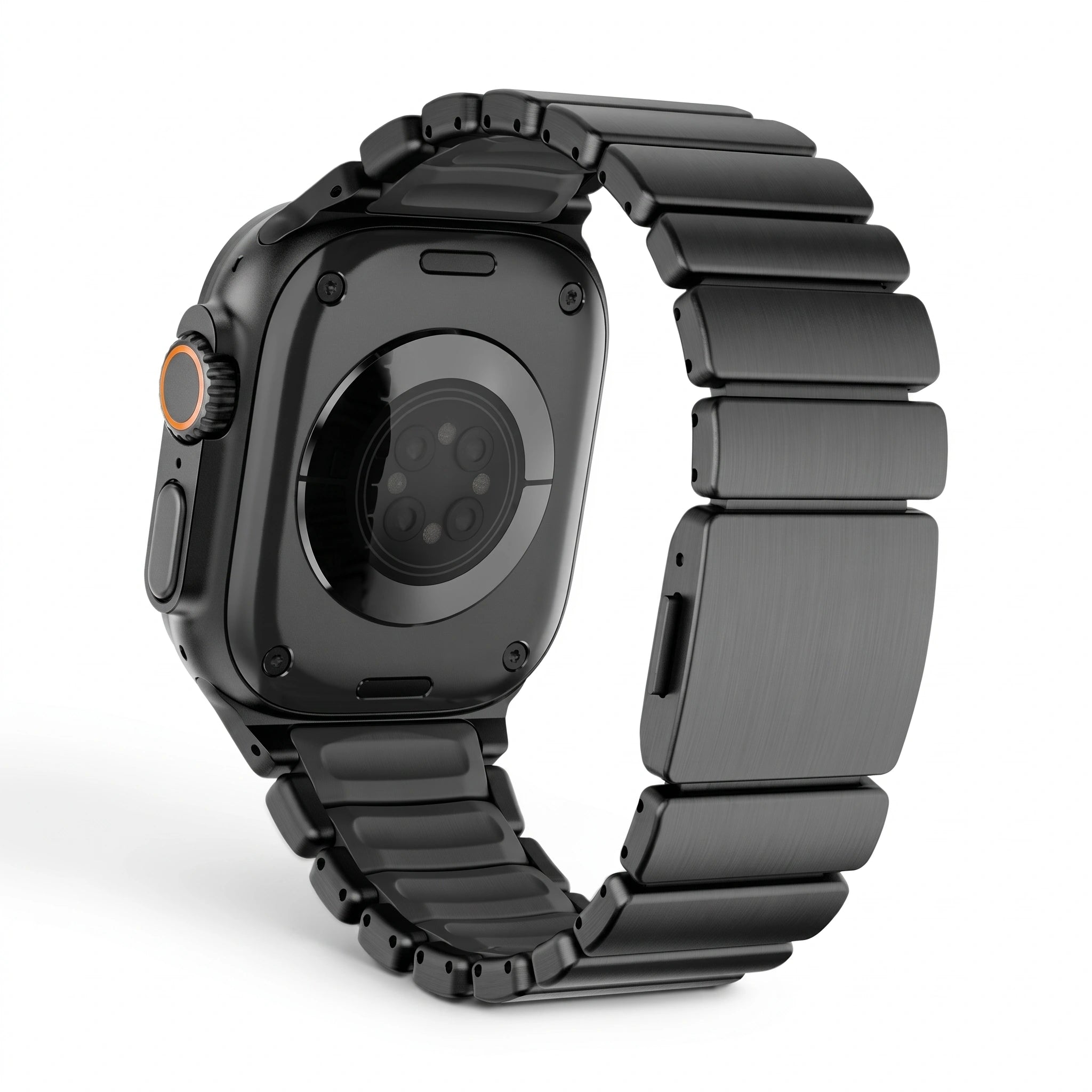 Bracelet Duetto acier & silicone sport titane & noir, vue de face 6 - Apple Watch | Clipz-it