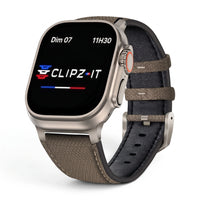 Bracelet DuoWeave cuir & nylon ambre sauvage, vue de face 2 - Apple Watch | Clipz-it