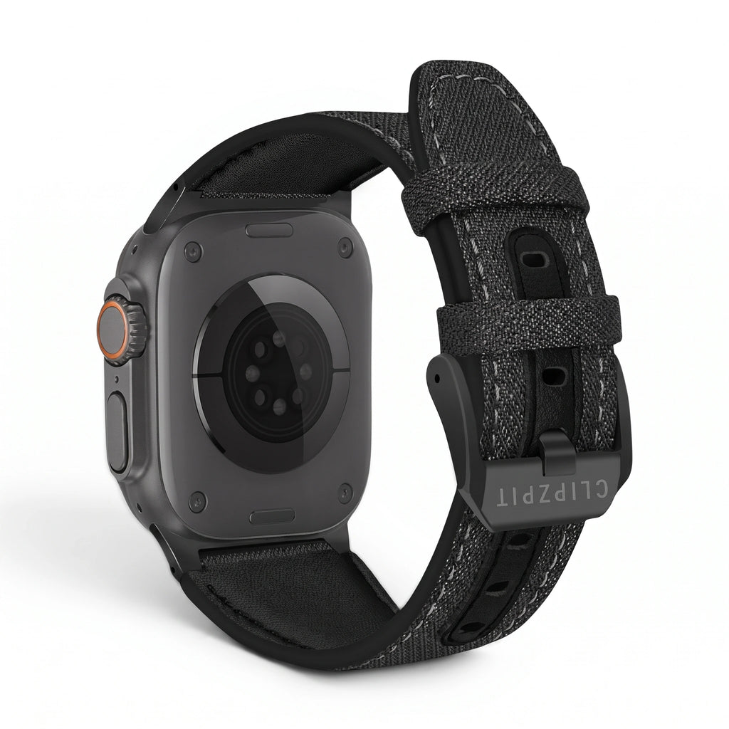 Bracelet DuoWeave cuir & nylon brume arctique, vue de dos 2 - Apple Watch | Clipz-it