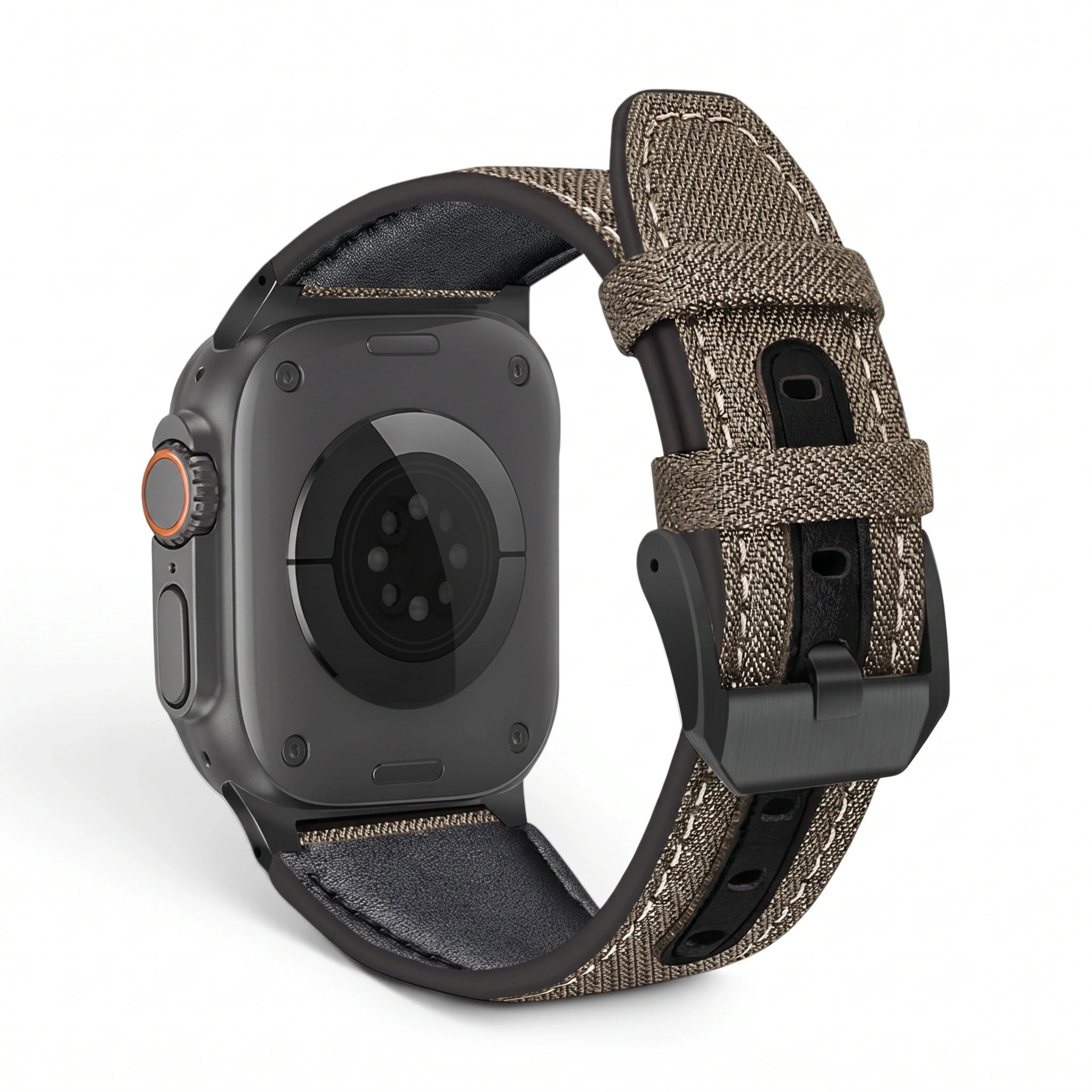 Bracelet DuoWeave cuir & nylon brume arctique, vue de dos - Apple Watch | Clipz-it