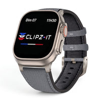 Bracelet DuoWeave cuir & nylon brume arctique, vue de face 2 - Apple Watch | Clipz-it