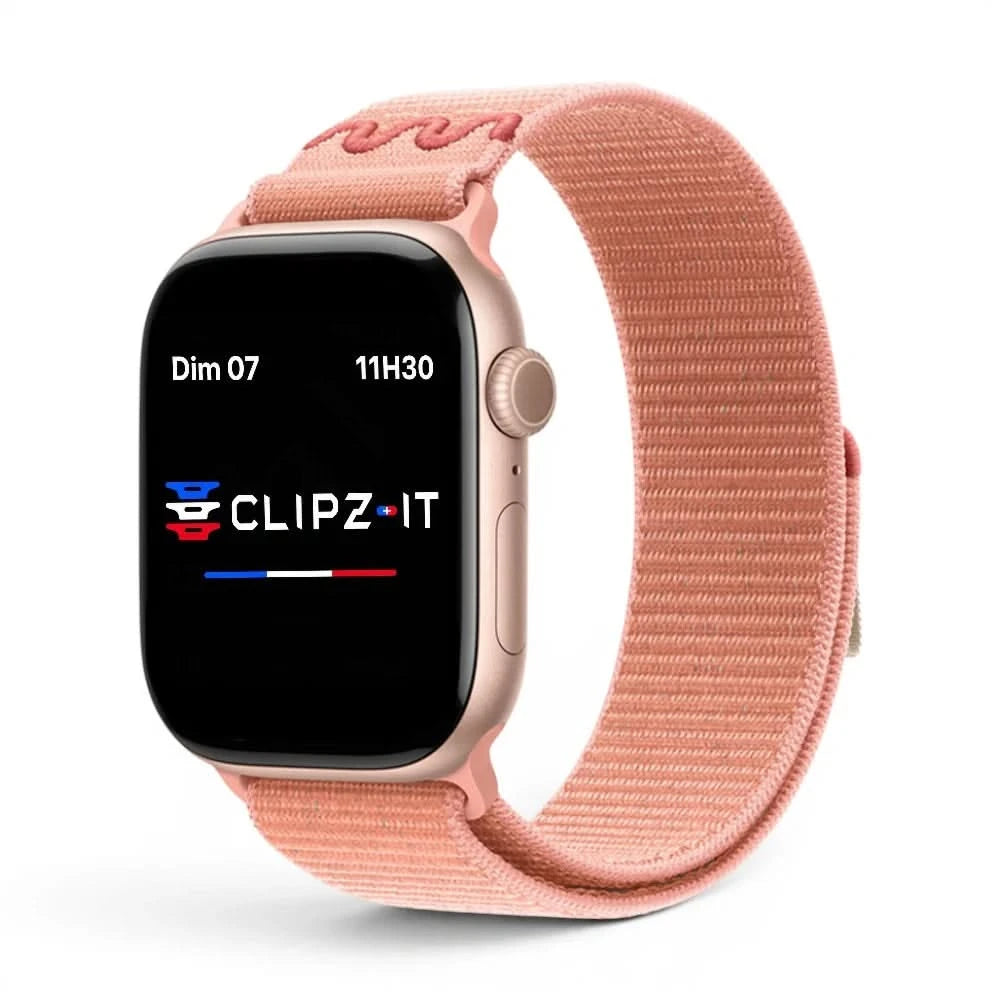 Bracelet Elastik nylon sportif barbie, vue de face - Apple Watch | Clipz-it
