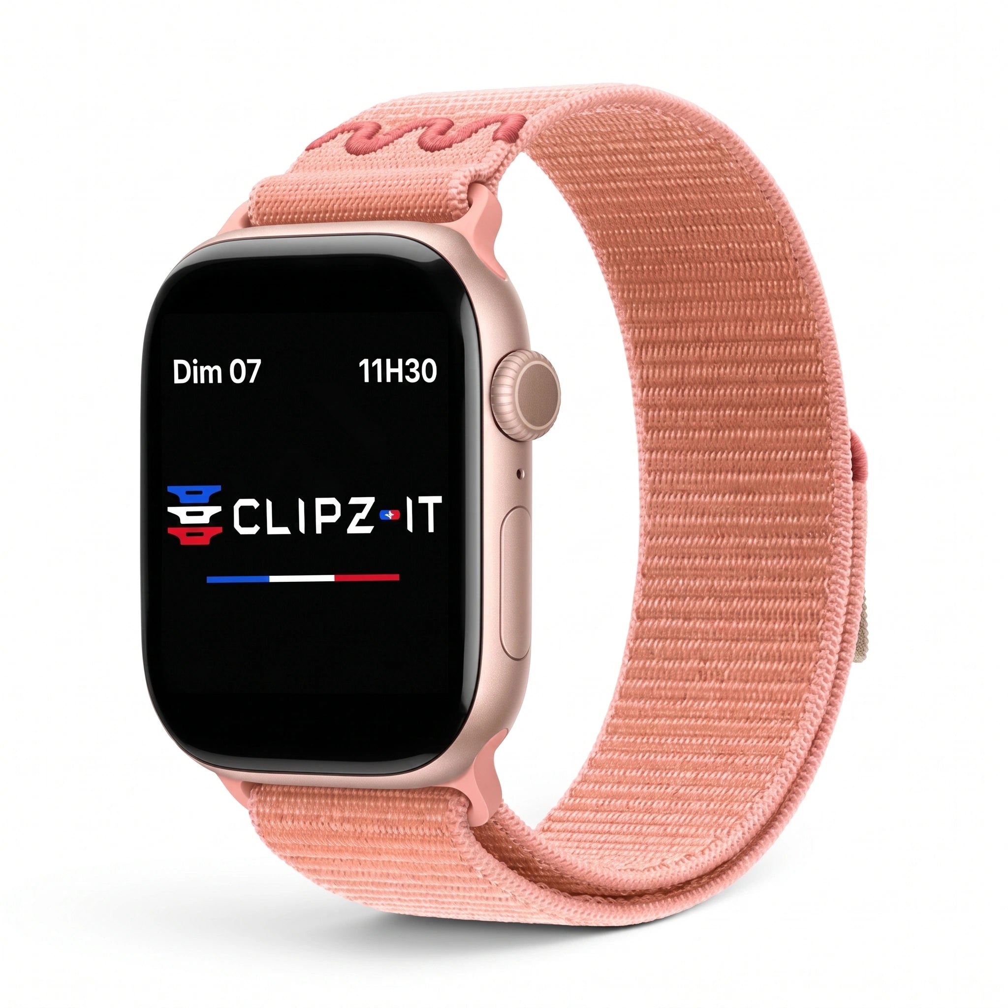 Bracelet Elastik nylon sportif barbie, vue de face - Apple Watch | Clipz-it