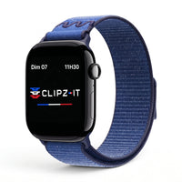 Bracelet Elastik nylon sportif bleu, vue de face - Apple Watch | Clipz-it