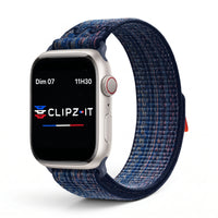 Bracelet Elastik nylon sportif bleu nuit, vue de face - Apple Watch | Clipz-it
