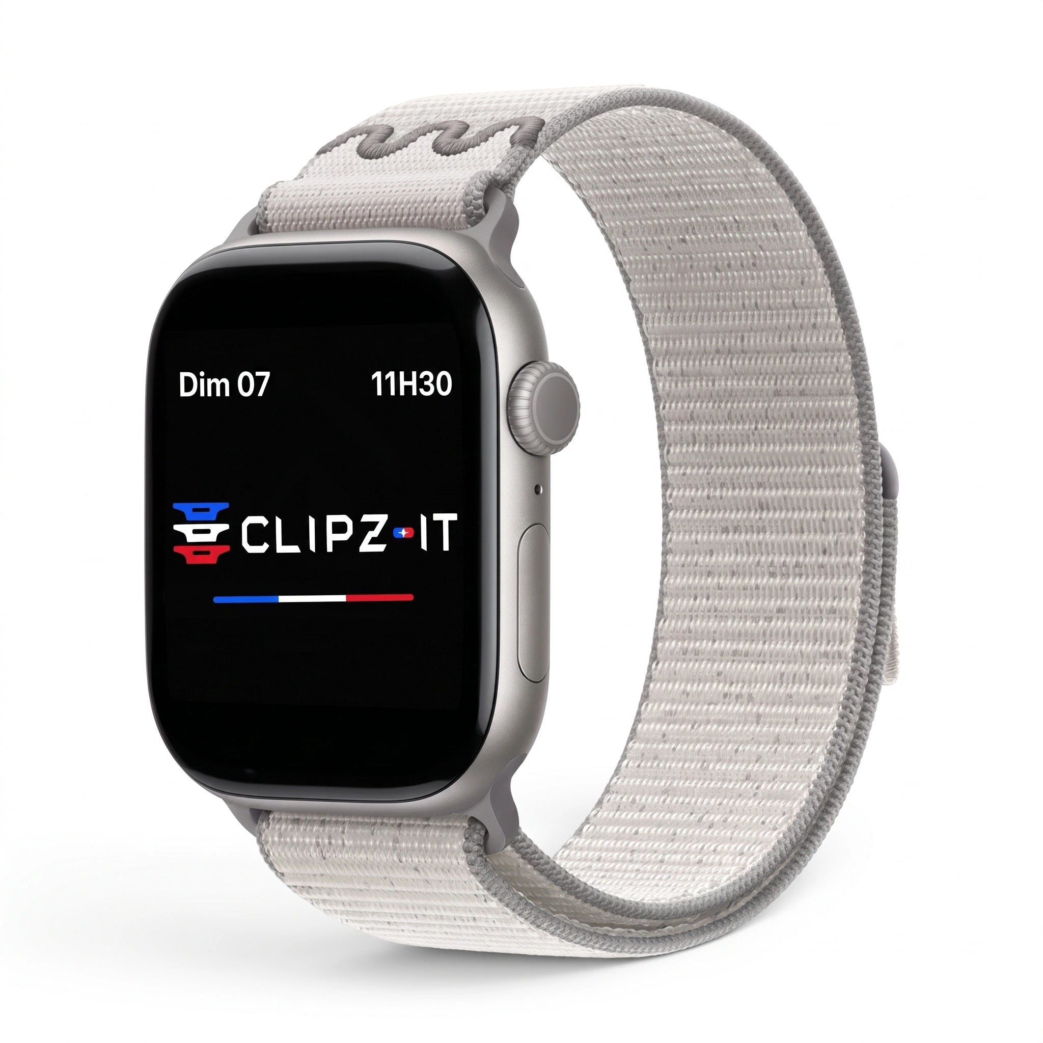 Bracelet Elastik nylon sportif gris, vue de face - Apple Watch | Clipz-it