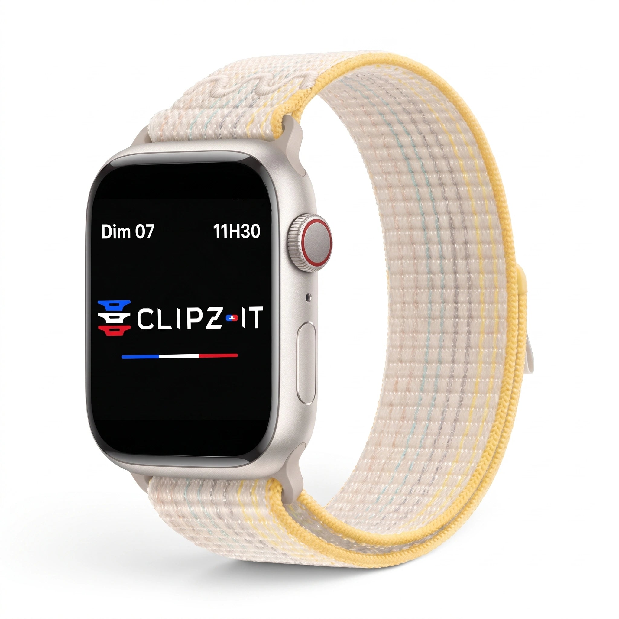 Bracelet Elastik nylon sportif jaune, vue de face - Apple Watch | Clipz-it