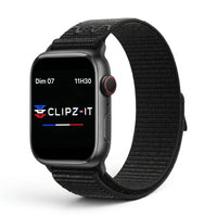 Bracelet Elastik nylon sportif noir, vue de face - Apple Watch | Clipz-it
