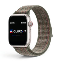 Bracelet Elastik nylon sportif vert militaire, vue de face - Apple Watch | Clipz-it