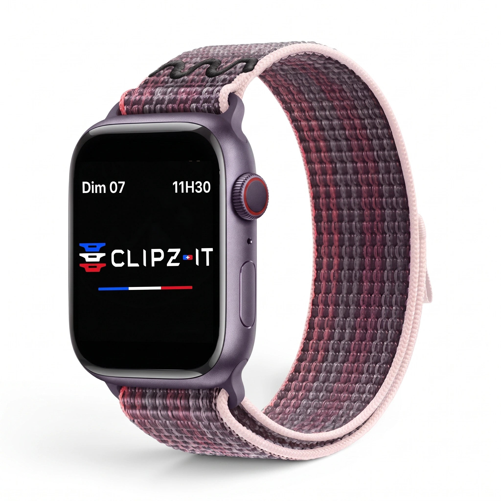 Bracelet Elastik nylon sportif violet, vue de face - Apple Watch | Clipz-it