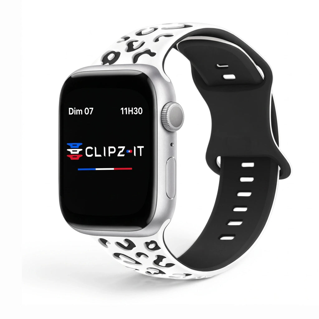 Correa Fauve de silicona con estampado blanco, vista frontal - Apple Watch | Clipz-it