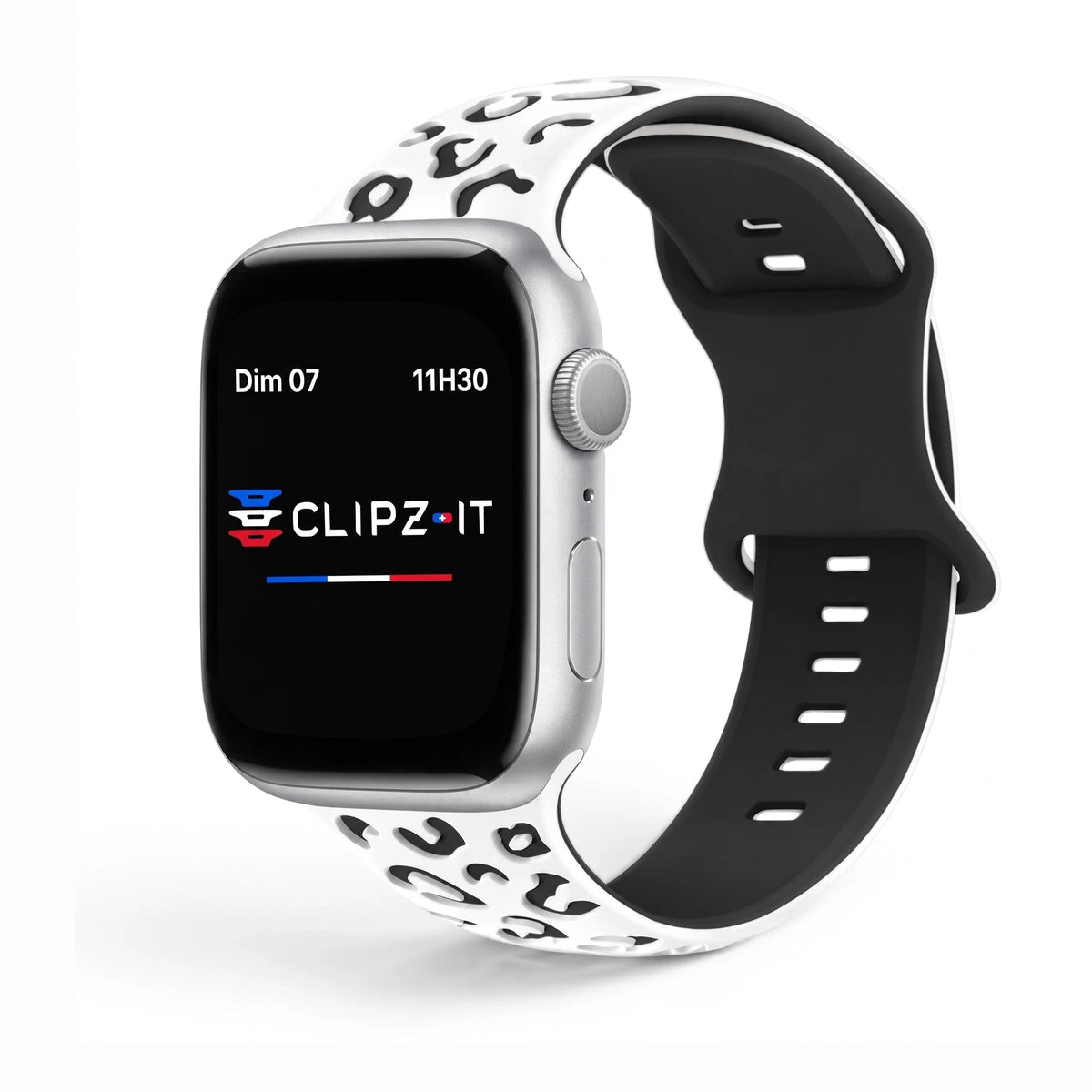 Correa Fauve de silicona con estampado blanco, vista frontal - Apple Watch | Clipz-it