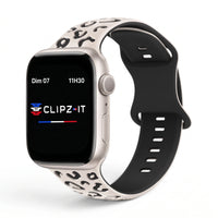 Correa Fauve de silicona con estampado de leopardo, vista frontal - Apple Watch | Clipz-it