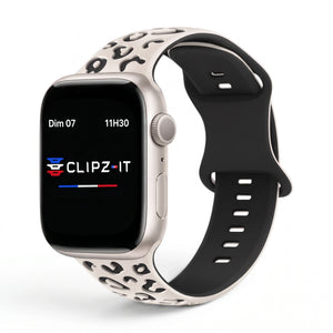 Bracelet Fauve silicone imprimé léopard, vue de face - Apple Watch | Clipz-it