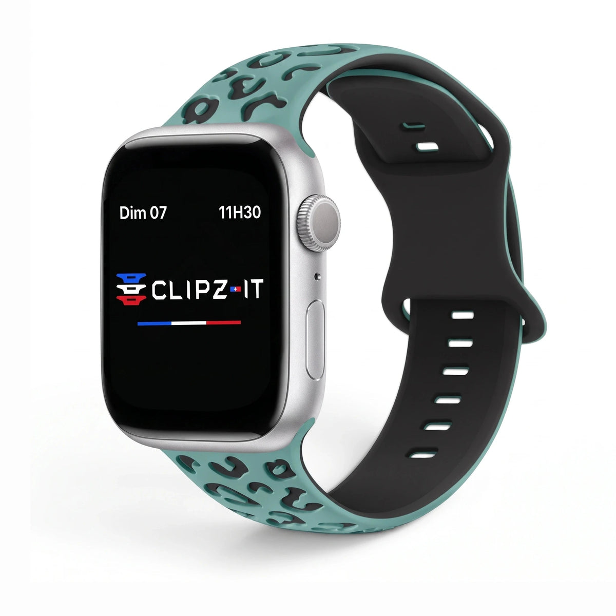 Correa Fauve de silicona con estampado menta, vista frontal - Apple Watch | Clipz-it