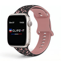 Correa Fauve de silicona con estampado rosa, vista frontal - Apple Watch | Clipz-it