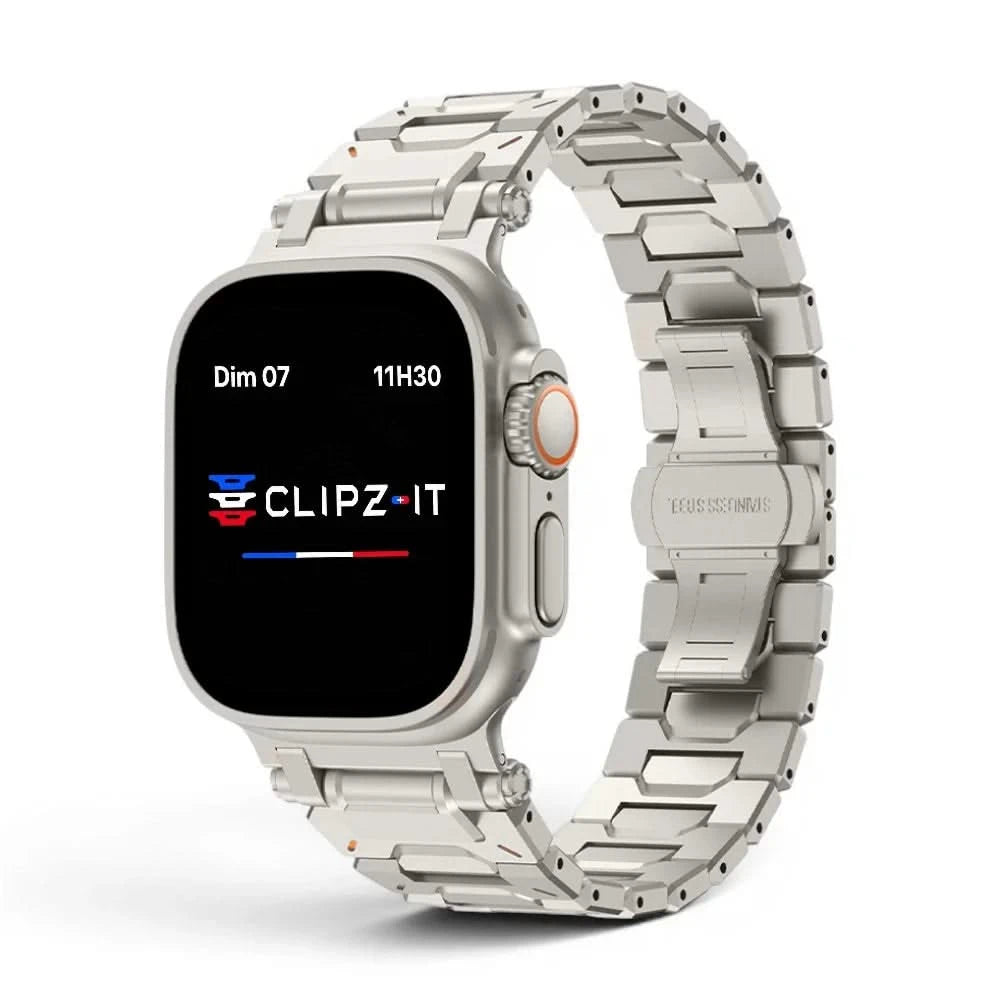 Bracelet Fortress acier & titane titane, vue de face - Apple Watch | Clipz-it