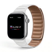 Bracelet Havane cuir blanc, vue de face - Apple Watch | Clipz-it