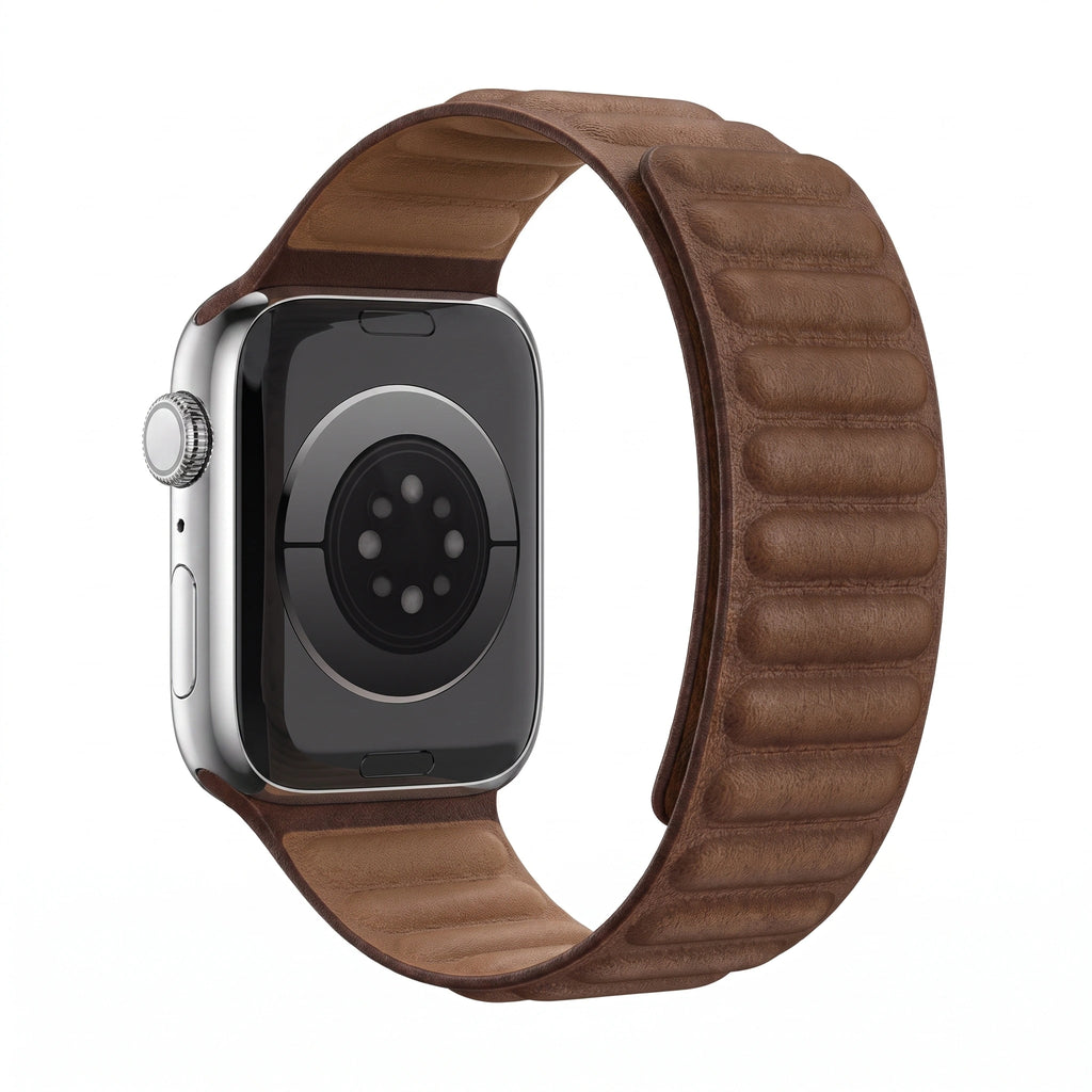 Bracelet Havane cuir noir, vue de dos - Apple Watch | Clipz-it