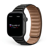 Bracelet Havane cuir noir, vue de face - Apple Watch | Clipz-it