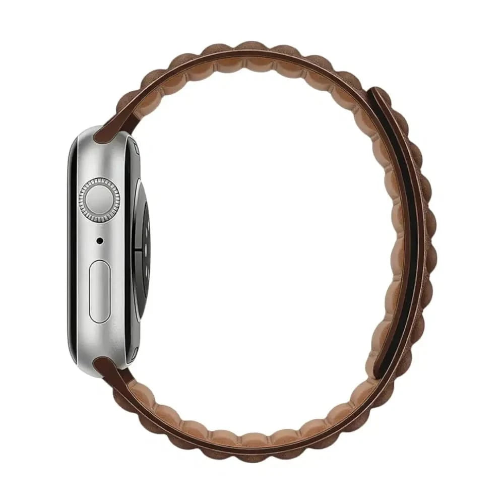 Bracelet Havane cuir noir, vue de profil - Apple Watch | Clipz-it