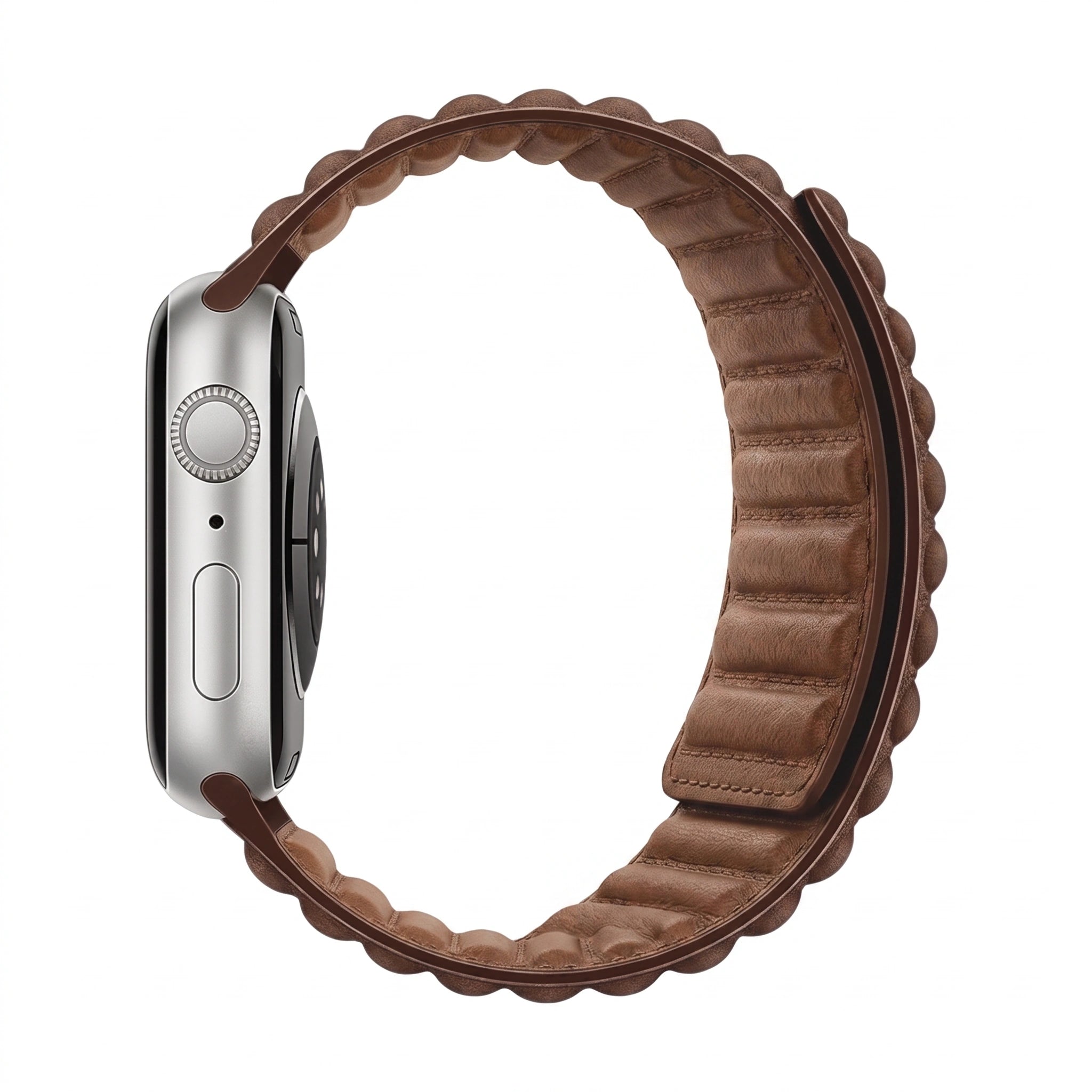 Bracelet Havane cuir noir, vue de profil - Apple Watch | Clipz-it