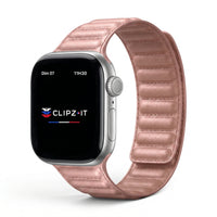 Bracelet Havane cuir rose, vue de face - Apple Watch | Clipz-it