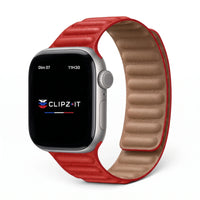 Bracelet Havane cuir rouge, vue de face - Apple Watch | Clipz-it