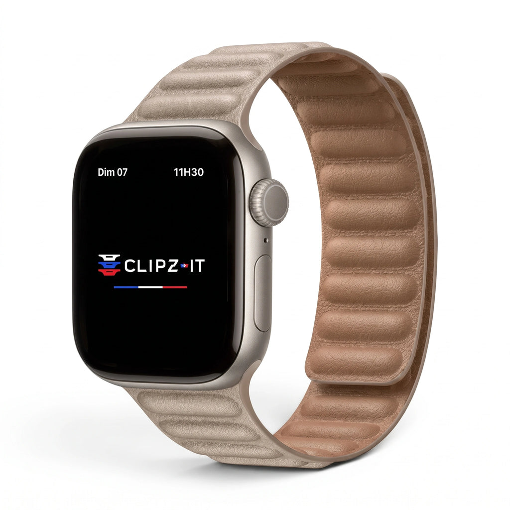Bracelet Havane cuir sahara, vue de face - Apple Watch | Clipz-it