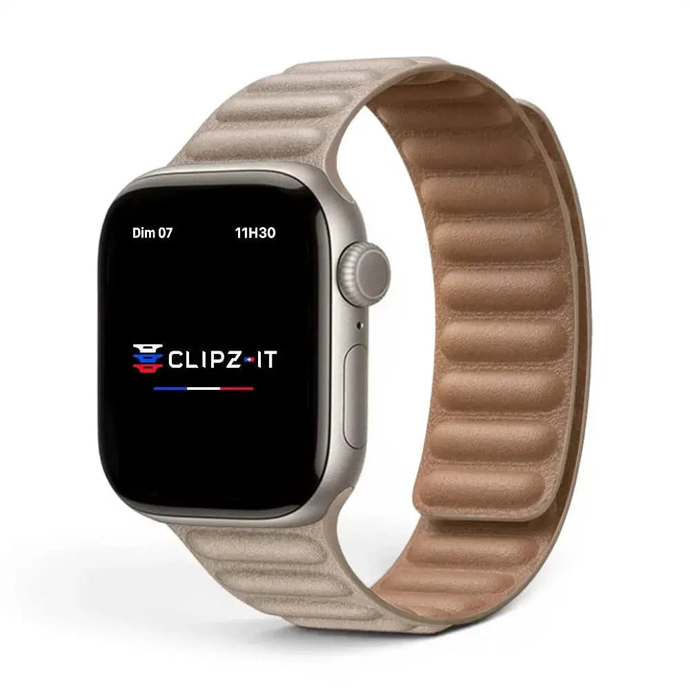 Bracelet Havane cuir sahara, vue de face - Apple Watch | Clipz-it