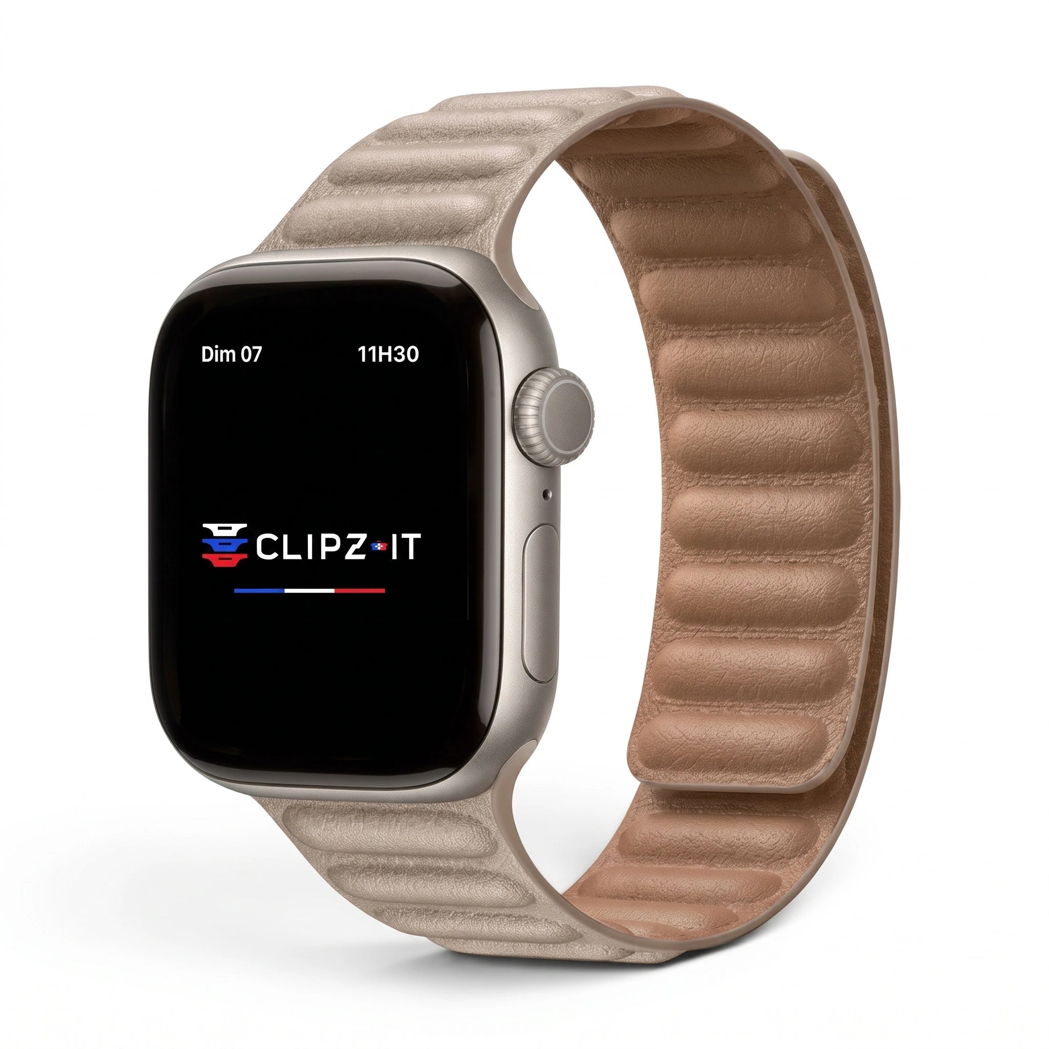 Bracelet Havane cuir sahara, vue de face - Apple Watch | Clipz-it