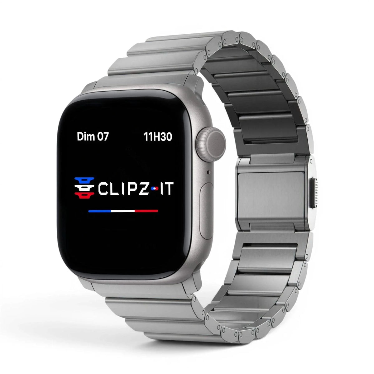 Bracelet Kevlar titane militaire argent, vue de face - Apple Watch | Clipz-it