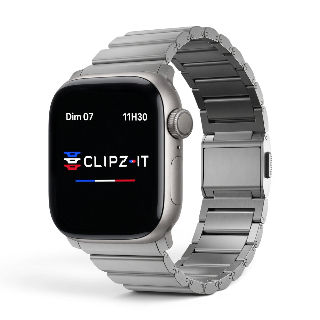 Bracelet Kevlar titane militaire argent, vue de face - Apple Watch | Clipz-it