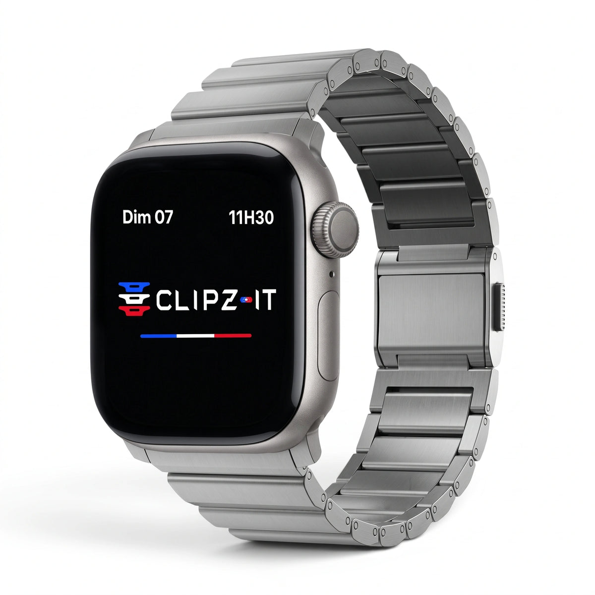 Bracelet Kevlar titane militaire argent, vue de face - Apple Watch | Clipz-it