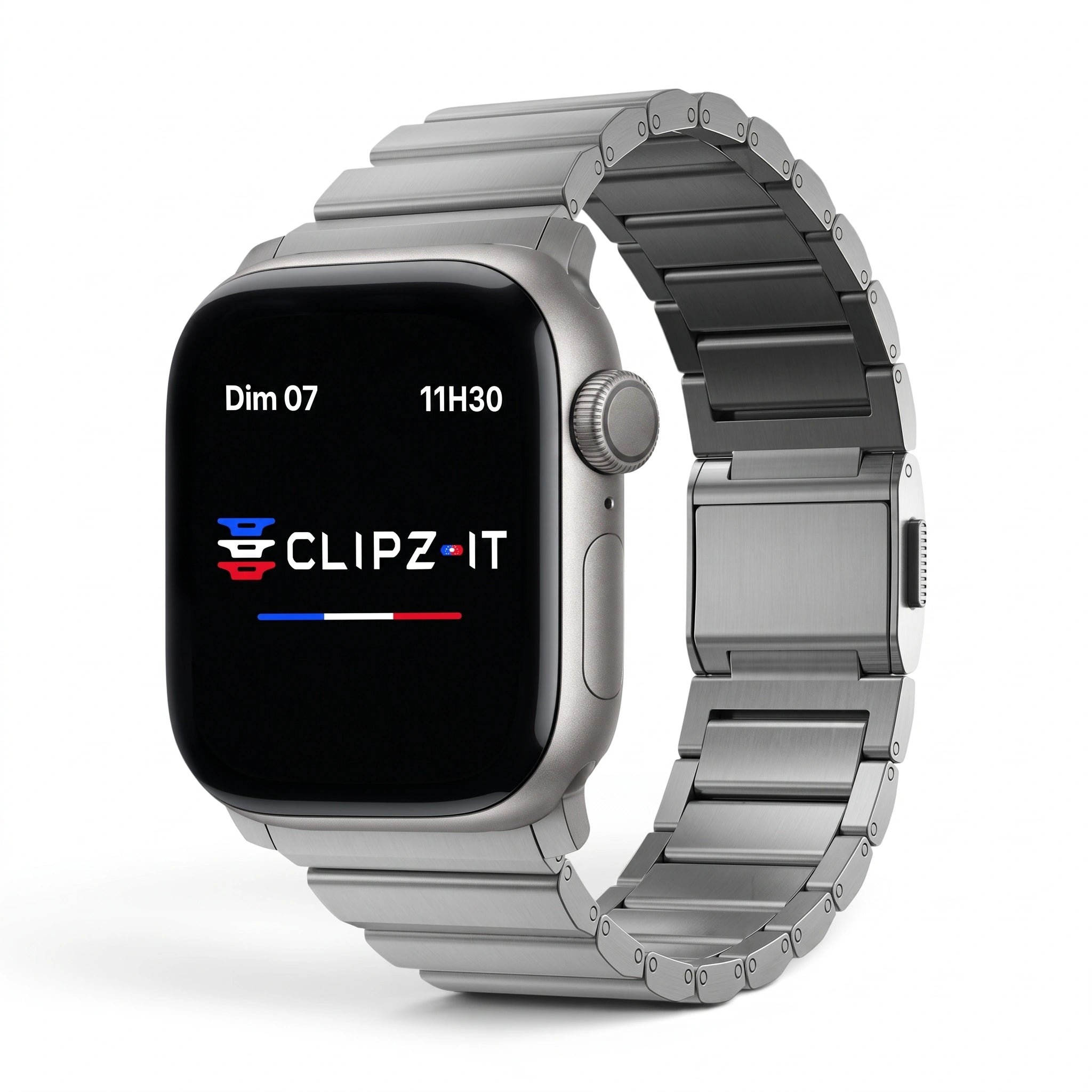 Bracelet Kevlar titane militaire argent, vue de face - Apple Watch | Clipz-it