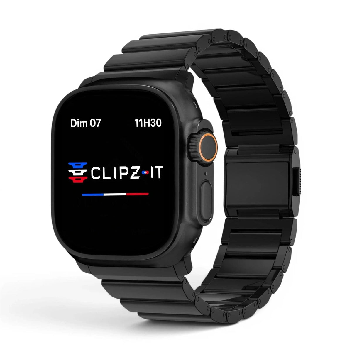 Bracelet Kevlar titane militaire noir, vue de face - Apple Watch | Clipz-it