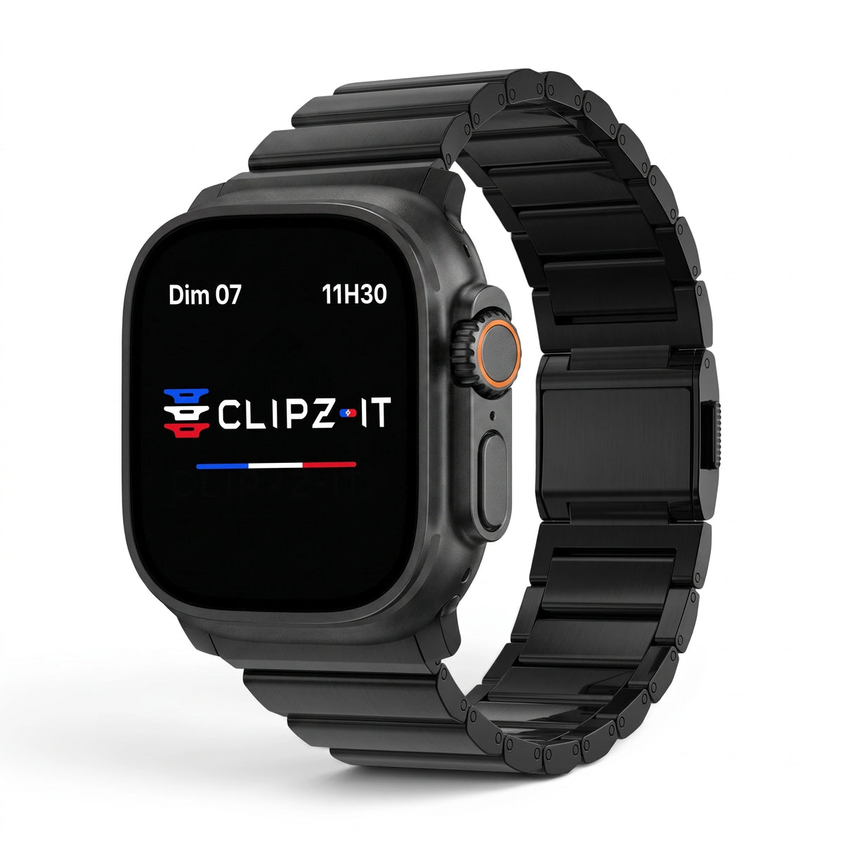 Bracelet Kevlar titane militaire noir, vue de face - Apple Watch | Clipz-it